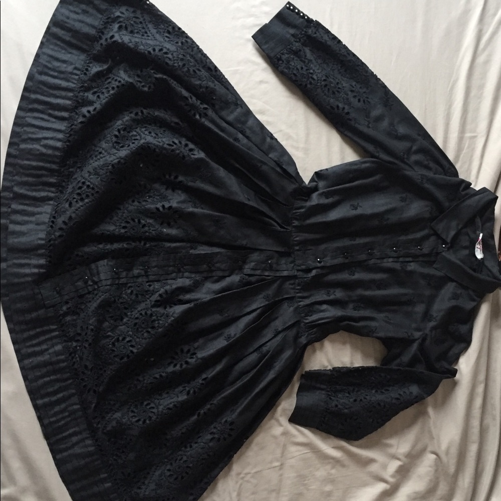 VINTAGE BLACK EYELET FIT AND FLARE DRESS